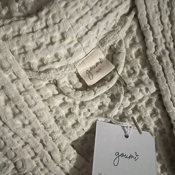 NWT Goumi Kids Mom Alabaster Waffle Robe M/L White Organic Cotton Pockets - Picture 2 of 3